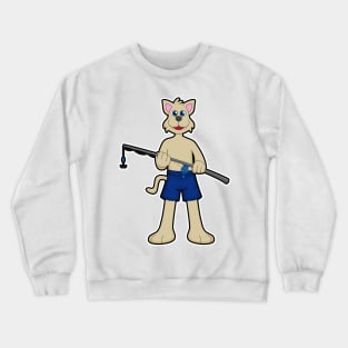 Dog at Fishing with Fishing rod & Fish Crewneck Sweatshirt